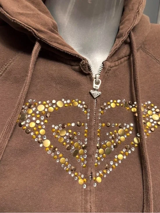 ROXY Vintage Y2K Bedazzled Logo Brown Zip Hoodie - Picture 2 of 6